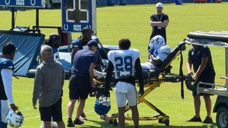 Colts’ Salvon Ahmed taken to hospital with severe injury caused by illegal hip-drop tackle