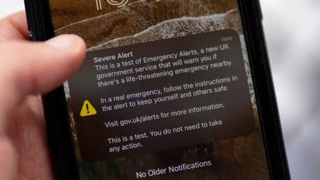 Emergency alert to be sent to millions of UK phones in government test