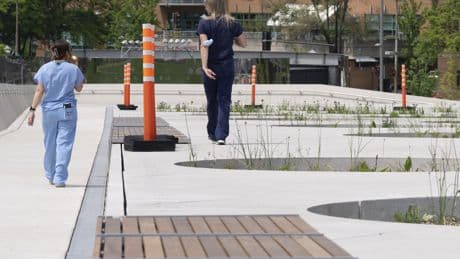 New Montreal square lined with orange cones after reports of tripping, injuries