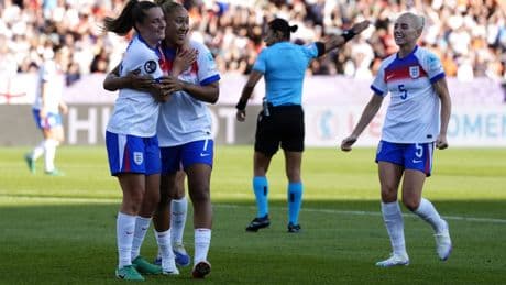 Lauren James scores twice as England rise to pressure by thumping Netherlands