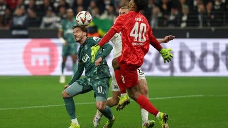 James Maddison terrifyingly wiped out by Frankfurt goalkeeper with Tottenham star forced off in Europa League clash