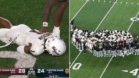 Texas A&M star Bryce Anderson knocked out cold after brutal collision as medics rush onto field