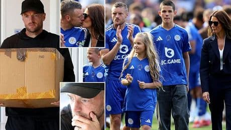 Glum Jamie Vardy carries his things in cardboard box as he leaves Leicester base ahead of new life with wife Rebekah after playing his final game for the club