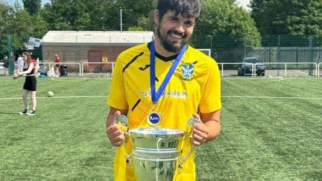 Young dad left in coma after football 'header' clash returns to work
