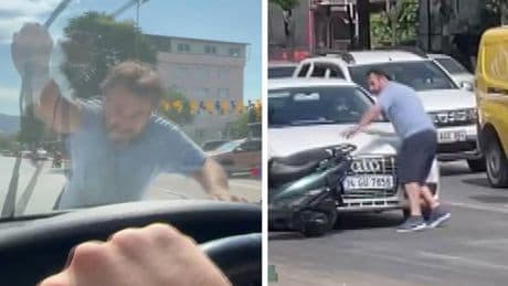 'Yol vermeme' kavgası: Otomobilini üzerine sürdüğü motosikletli silecekleri kırdı!