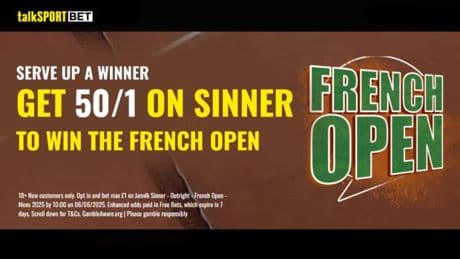 Get 50/1 for Jannik Sinner to win the French Open with talkSPORT BET