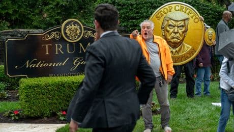 ‘America is not for sale:’ Protesters mob Trump golf course guests ahead of exclusive crypto dinner