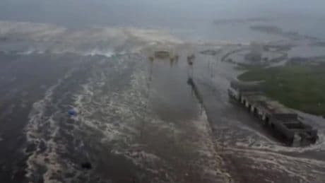 Drone footage shows tsunami waves flood Russian coastal town after huge earthquake