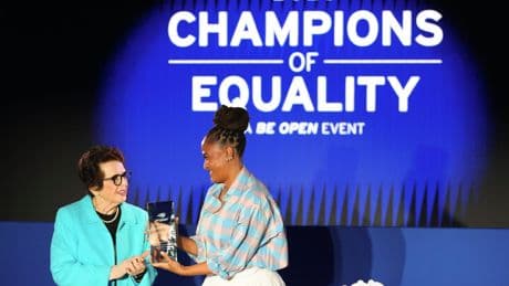 Ava Duvernay and Stacey Allaster accept Billie Jean King Champions of Equality award