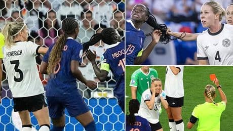 Germany star sent off for brutally pulling player's hair at Euro 2025 in bizarre incident that saw her give away a penalty