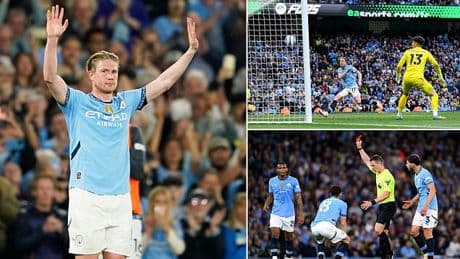 Kevin de Bruyne bemoans 'terrible' miss after his emotional Etihad farewell is cut short by Mateo Kovacic red card