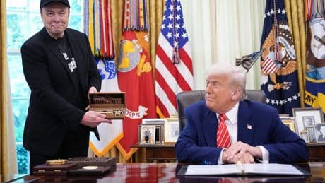 Trump gifts a large key to Elon Musk in Oval Office goodbye, says work of DOGE 'geniuses' will continue