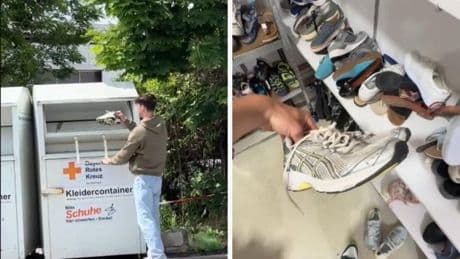 Deja en un contenedor de ropa usada sus zapatillas y alucina al descubrir dónde las venden de segunda mano