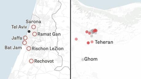 Israel-Iran-Konflikt: Wo Raketen in Israel und Iran einschlagen