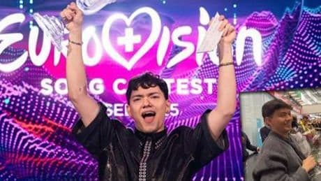 2025 Eurovision şampiyonu Johannes Pietsch Viyana'da kahraman gibi karşılandı