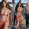 Lauren Sanchez nearly spills out of plunging dress as she dines in Italy with Jeff Bezos and her son Nikko