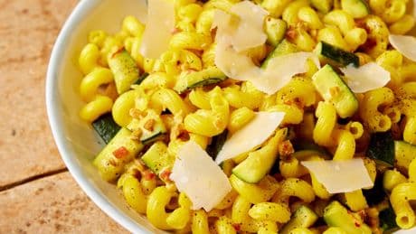 Saffron brings a golden hue to this fresh combination of zucchini and pasta