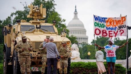Trump battles sinking public image over DC takeover while National Guard pose with tourists