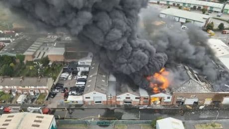 Huge plumes of smoke seen for miles as 20 tonnes of tyres go up in factory inferno