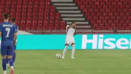 England vs Serbia match paused after laser pen shone in Ezri Konsa’s face