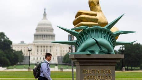 New ‘dictator approved’ sculpture of smashed Statue of Liberty arrives in DC - but nobody knows who is behind it