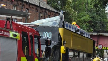 15 people injured as double decker bus crashes into bridge