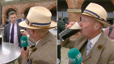 ITV racing presenter downs stranger’s pint and says ‘I’m going home’ live on air
