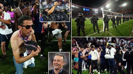 Thousands of PSG fans invade the pitch to tear down the goals and rip up the grass as they celebrate finally winning the Champions League