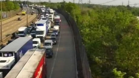 M25 closure: Huge crash sparks chaos on UK’s busiest motorway during rush hour with queues snarling back for 7 miles