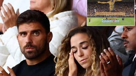 Diogo Jota's wife and parents wipe away tears as Wolves pay poignant tribute to tragic star