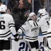 Western Michigan wins its 1st Frozen Four hockey title, beating Boston University 6-2