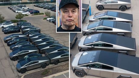 Dozens of unsold Tesla Cybertrucks pile up in Michigan shopping center parking lot, irking locals