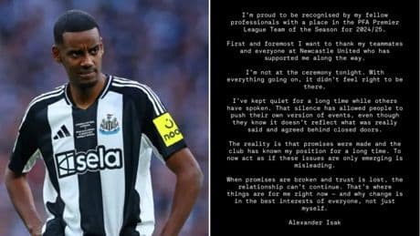 Alexander Isak accuses Newcastle of ‘broken promises’ in bombshell statement