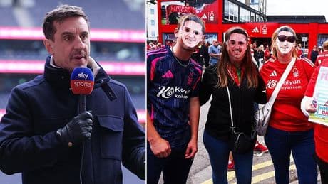 Nottingham Forest fans taunt Gary Neville with a X-rated chant and masks after Sky Sports pundit is banned from the City Ground for Chelsea clash