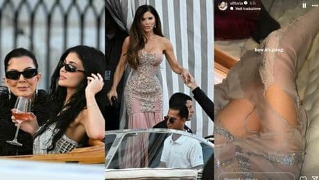 Bezos-Sanchez, le pagelle dei look al pigiama party: Kim Kardashian hot (6), Vittoria Ceretti rompe l'abito (9), Kylie Jenner non molla lo champagne (8)