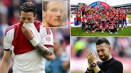 Former Man United forward lashes out by SLAPPING camera after Ajax fall short in Dutch title race as manager breaks down in tears on the pitch