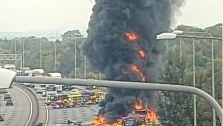 M25 closed after lorry bursts into flames
