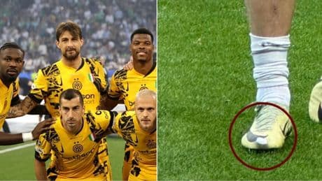 Acerbi in campo con lo scarpino bucato in finale di Champions, lo stesso del gol al Barcellona in semifinale