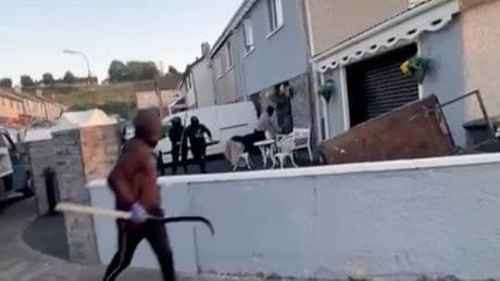 Moment armed masked gang smash up home and cars in brazen attack