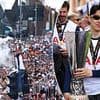 Tottenham Europa League victory parade: Thousands line the streets in north London as Son-Heung Min leads the celebrations