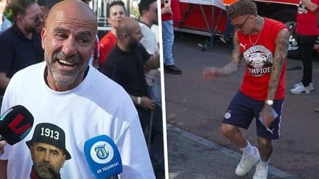 PSV uitgelaten bij huldiging: Noa Lang doet dansje