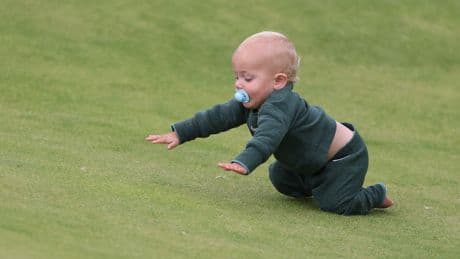 Scottie Scheffler’s son, Bennett, cheered by British Open crowd after taking a tumble in adorable moment