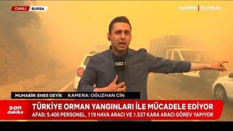 Bursa'da yangınla mücadelede korkutan anlar! Haber Global ekibi bir anda yükselen alevlerin ortasında kaldı