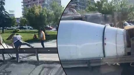 Küçükçekmece'de beton mikseri devrildi