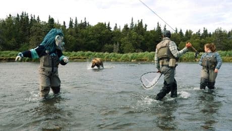 Seattle NHL team's mascot has a close encounter with a brown bear during video shoot in Alaska
