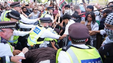 Police condemn 'intolerable abuse' at Palestine Action protest - as more than 425 arrests made