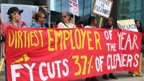 EY's London cleaners are picketing its office after over a third were told their jobs could be cut