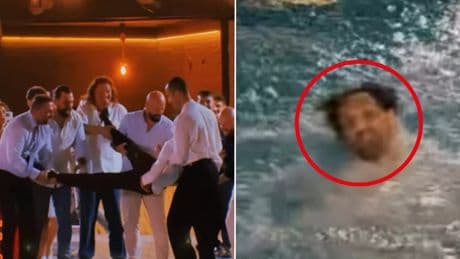 Ünlü oyuncu 14 yıllık sevgilisiyle sonunda evlendi, arkadaşları havuza attı