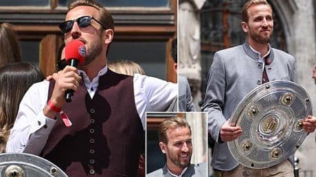 England captain Harry Kane sings 'Sweet Caroline' as Bayern Munich star celebrates Bundesliga title - after finally ending trophy drought