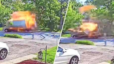 Enorme explosie: verhuiswagen knalt uit elkaar in woonwijk